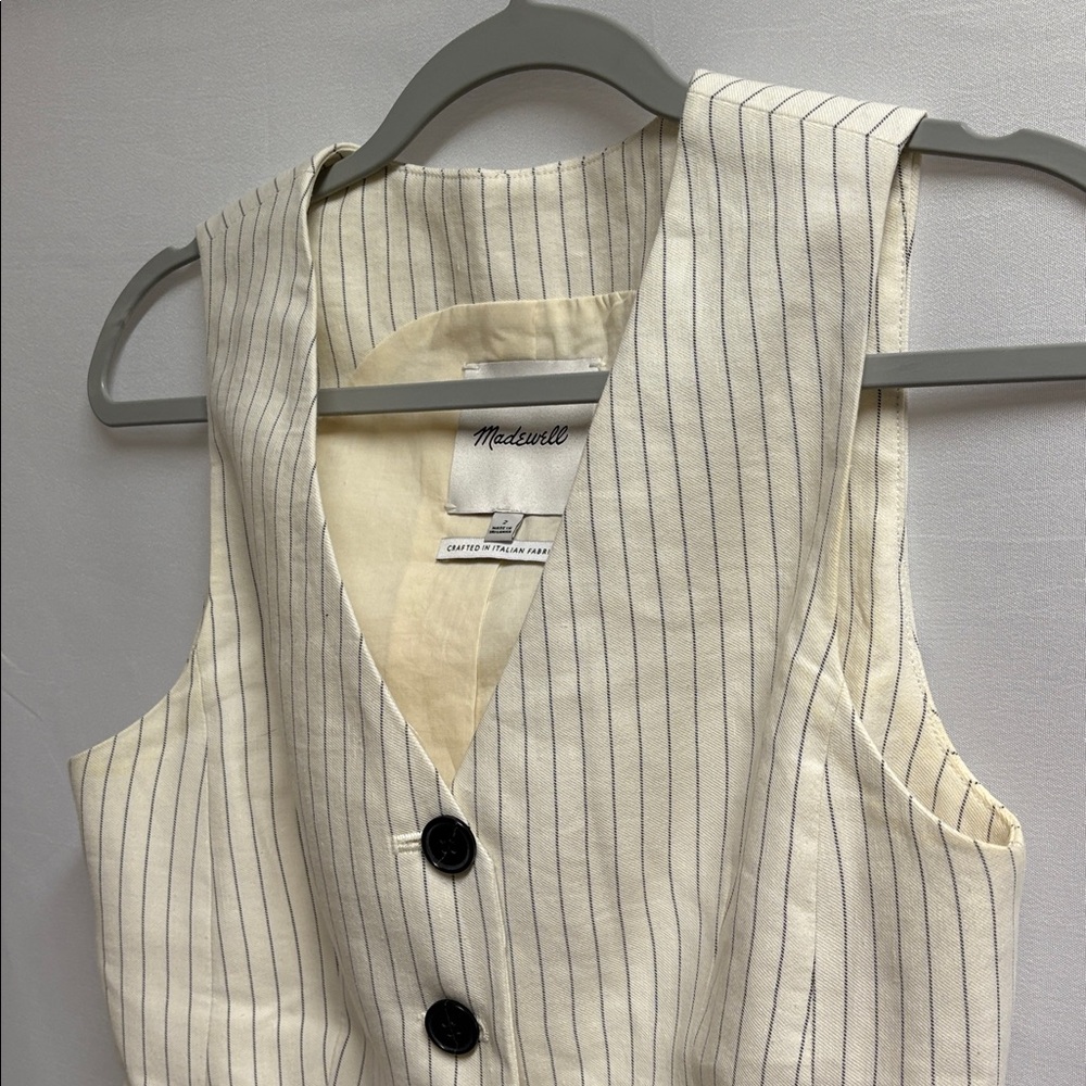 Madewell Cutaway Vest in Pinstripe Linen Blend Cream/Black Size 2 - Picture 5 of 7